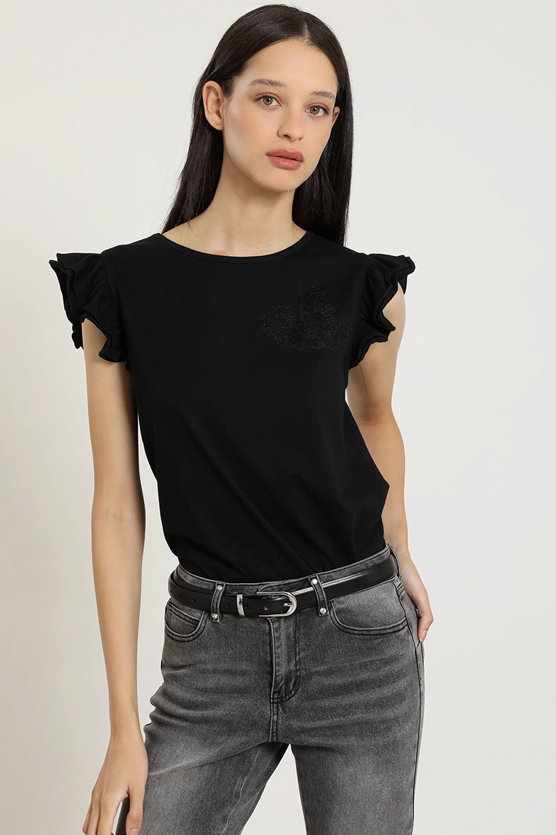 POLERA BORDADO, APLICACION STRASS, NEGRO LIOLA - 5