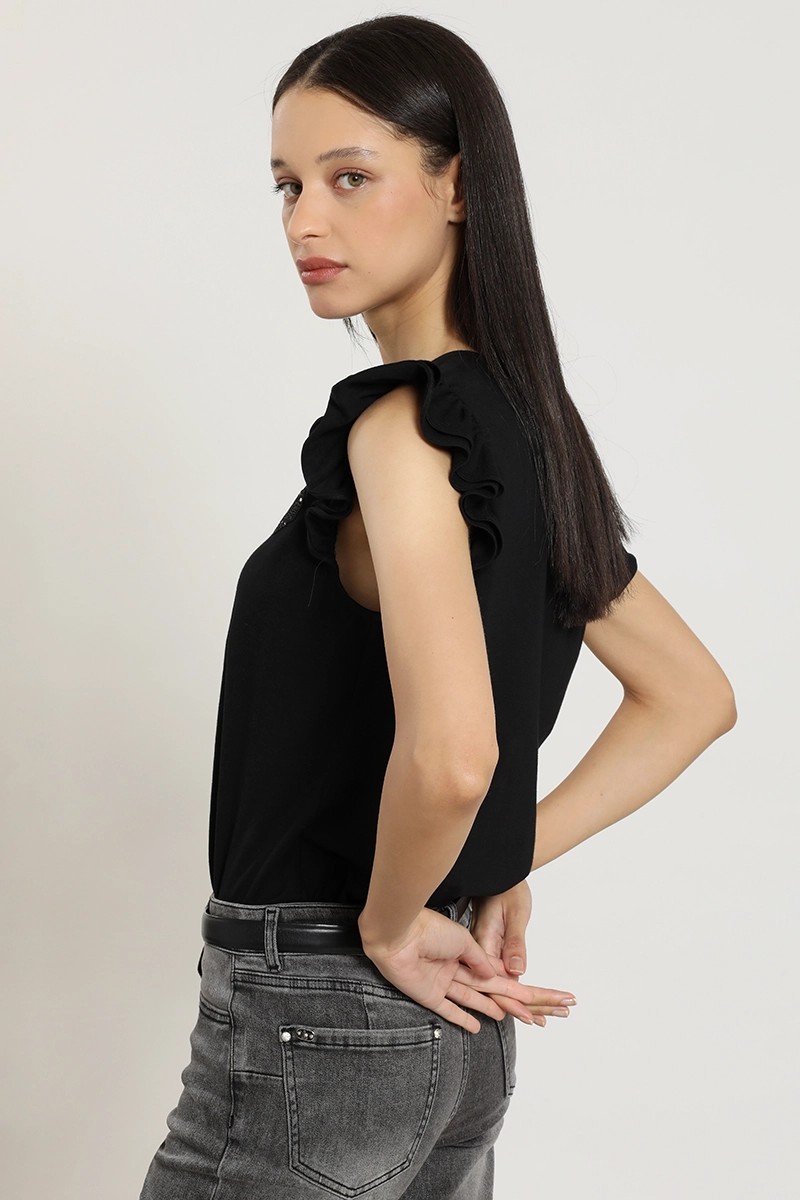 POLERA BORDADO, APLICACION STRASS, NEGRO LIOLA - 6