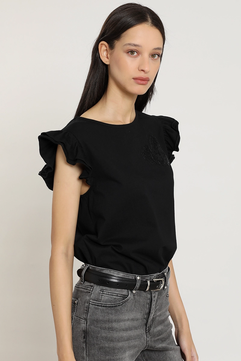 POLERA BORDADO, APLICACION STRASS, NEGRO LIOLA - 7