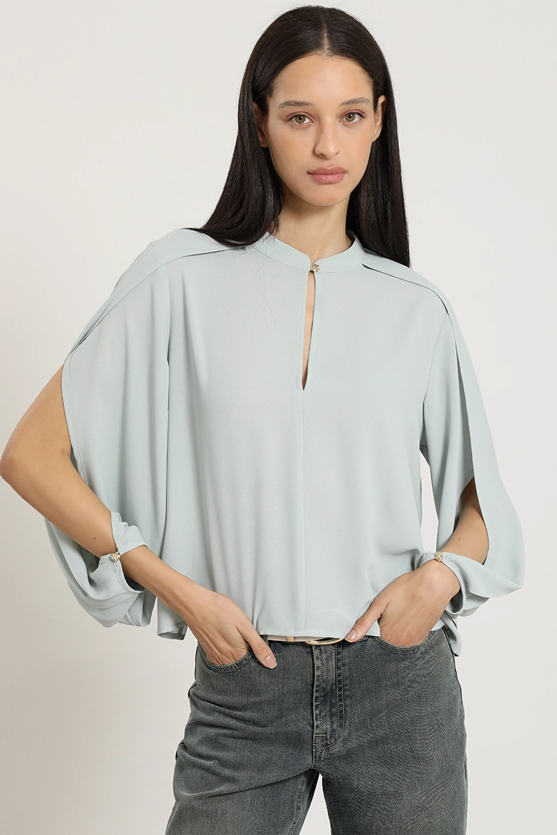 BLUSA SEMITRANSPARENTE, BOTON FANTASIA, VERDE LIOLA - 1