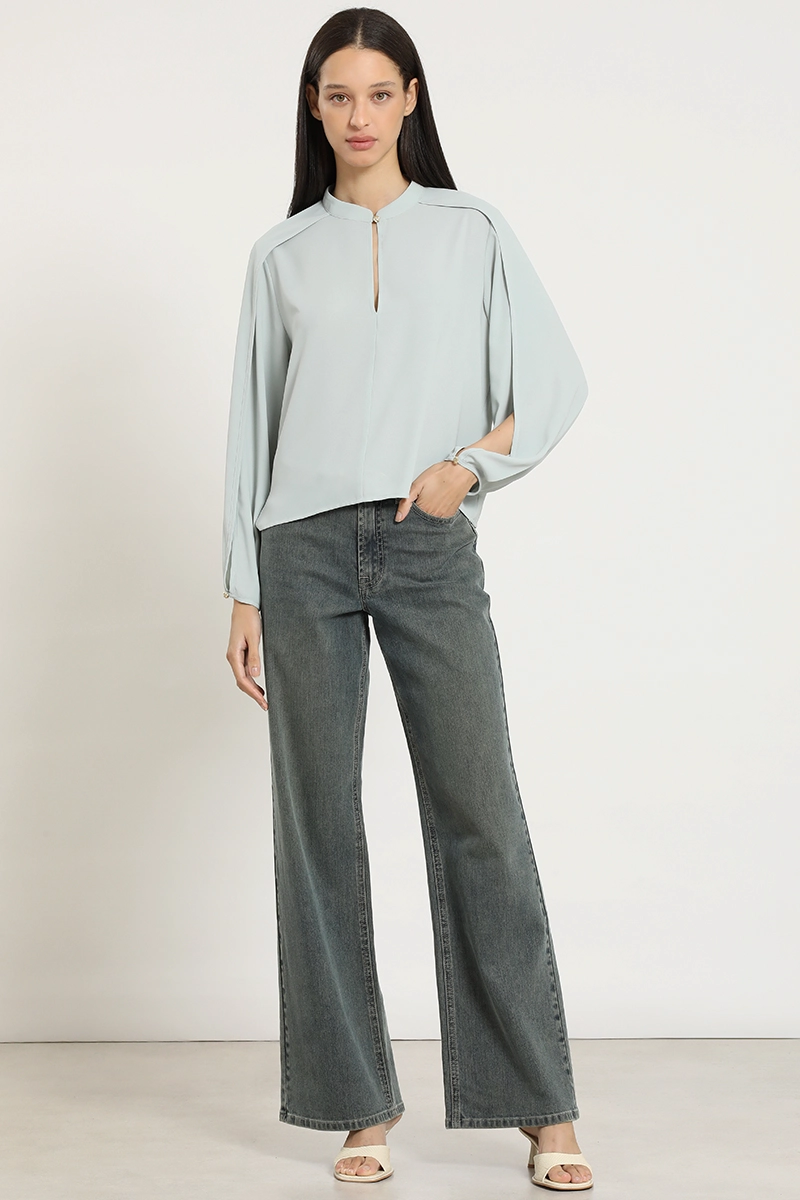 BLUSA SEMITRANSPARENTE, BOTON FANTASIA, VERDE LIOLA - 2