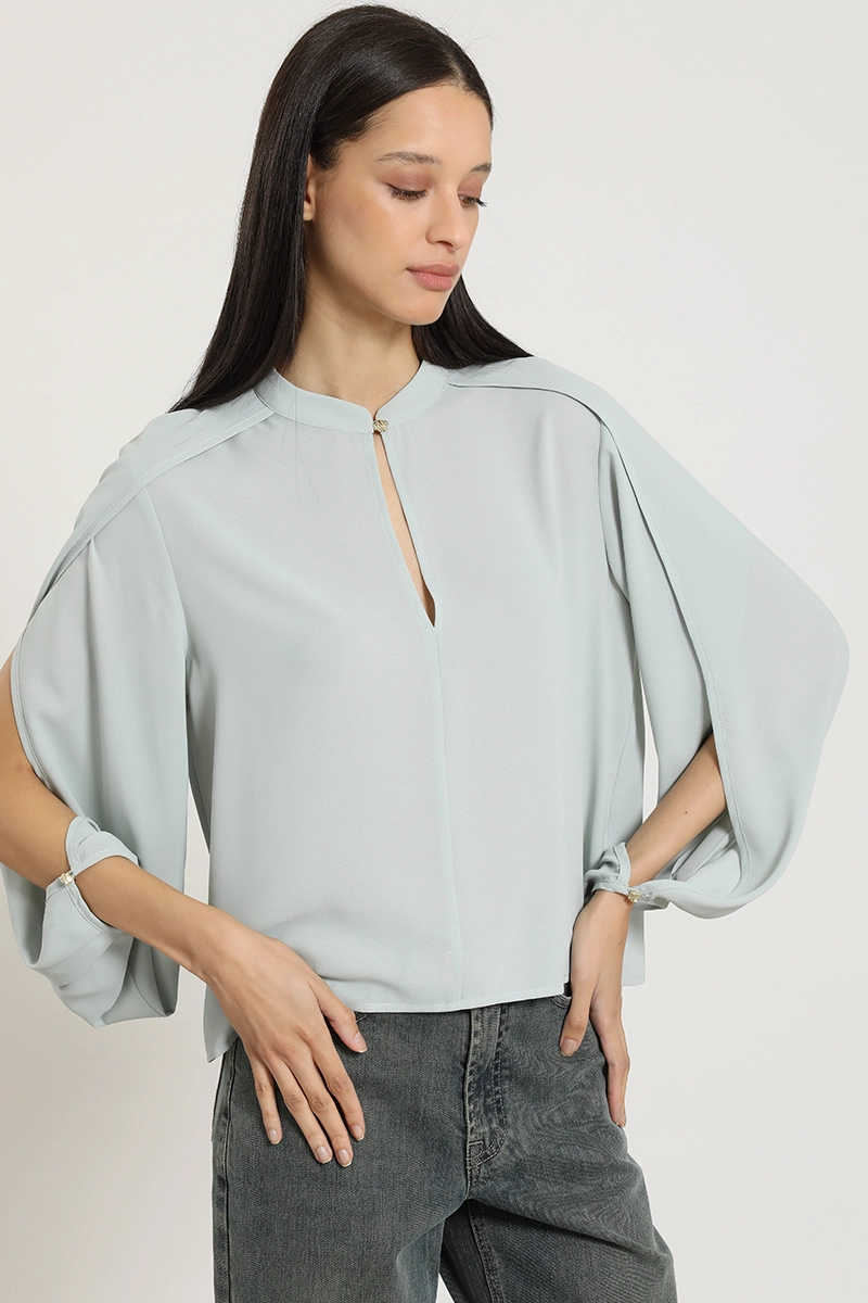 BLUSA SEMITRANSPARENTE, BOTON FANTASIA, VERDE LIOLA - 5