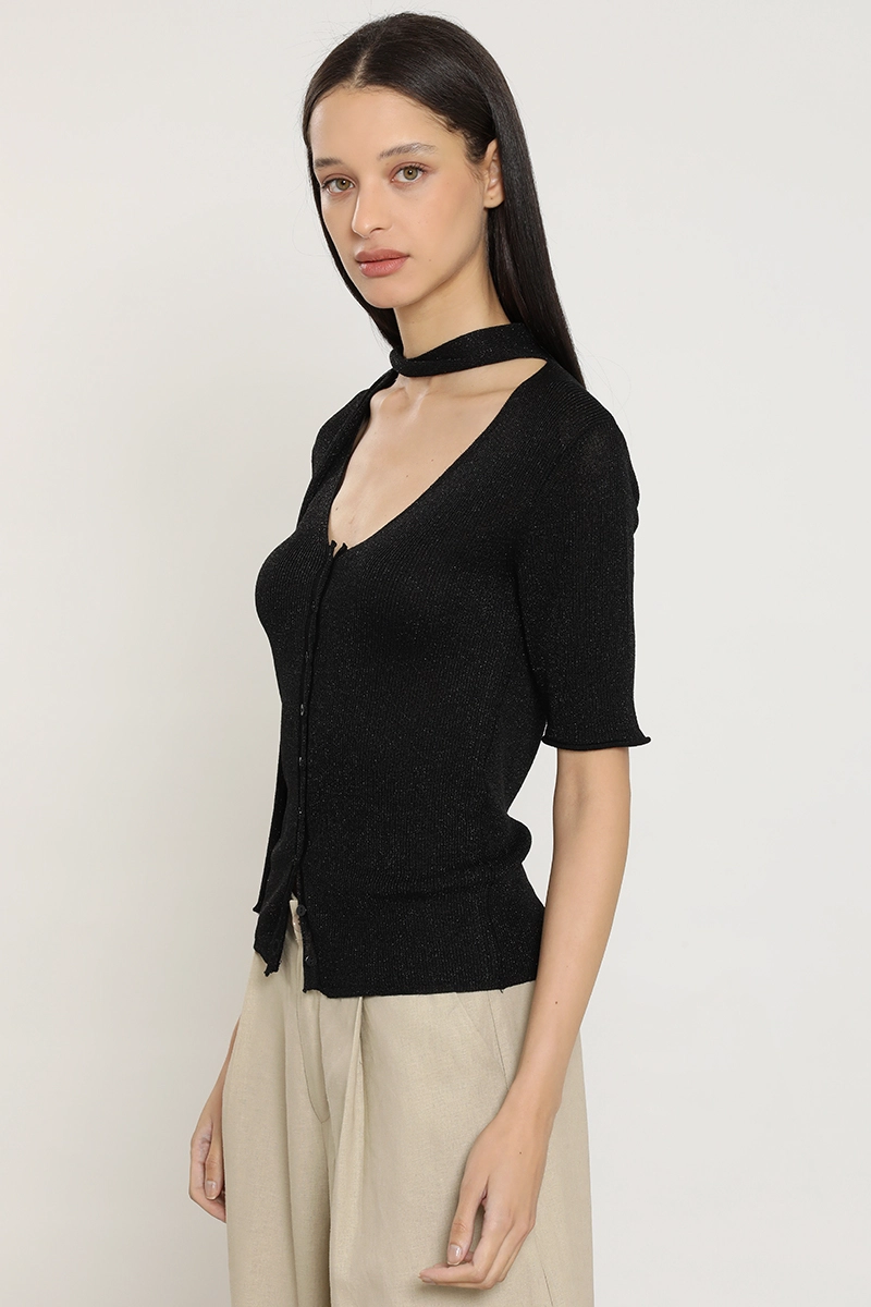 CARDIGAN PUNTO, LAZO CUELLO, NEGRO LIOLA - 3