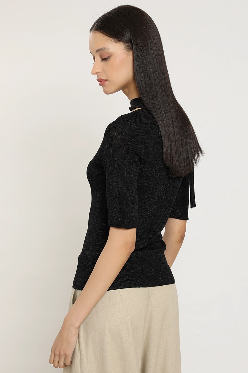 CARDIGAN PUNTO, LAZO CUELLO, NEGRO LIOLA - 4