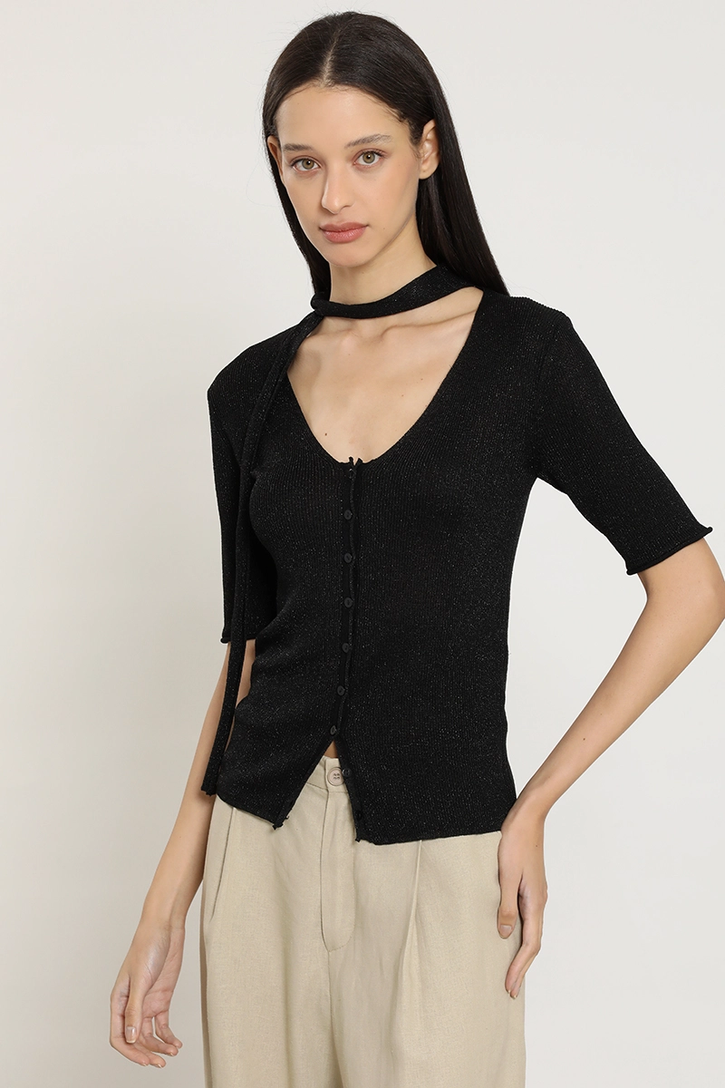 CARDIGAN PUNTO, LAZO CUELLO, NEGRO LIOLA - 5