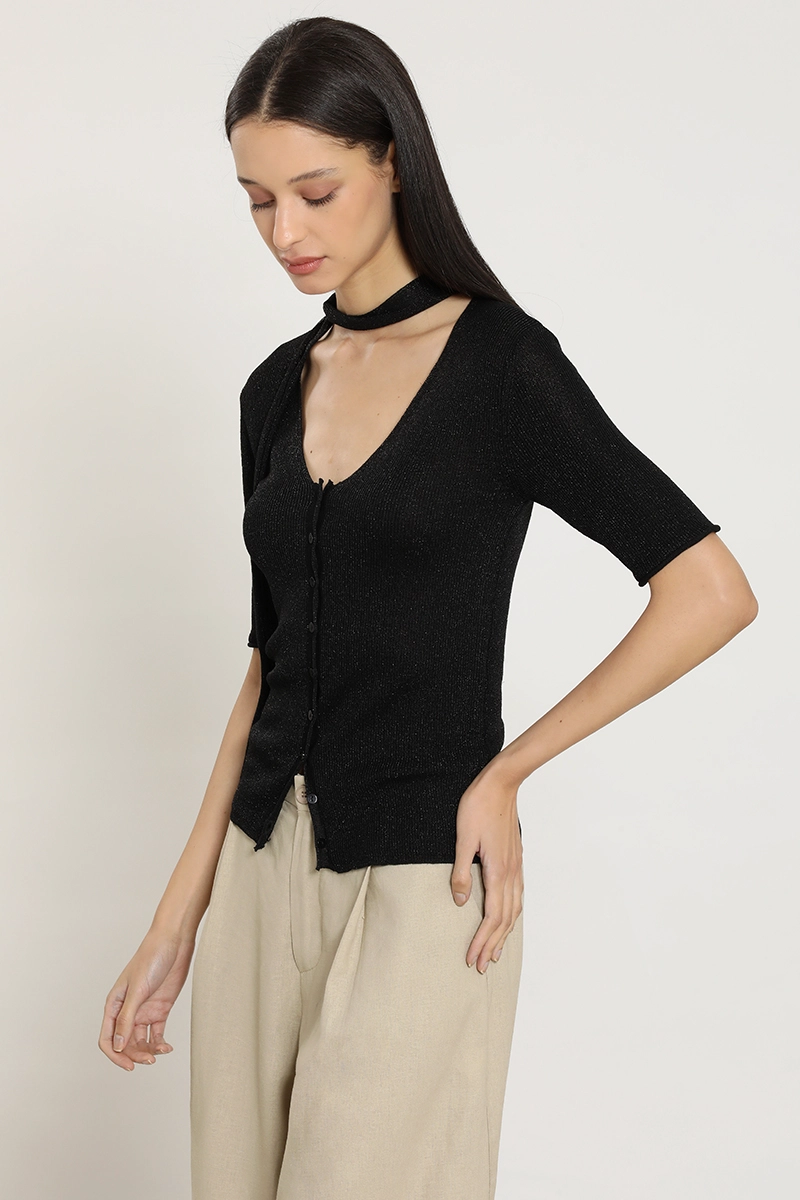 CARDIGAN PUNTO, LAZO CUELLO, NEGRO LIOLA - 7