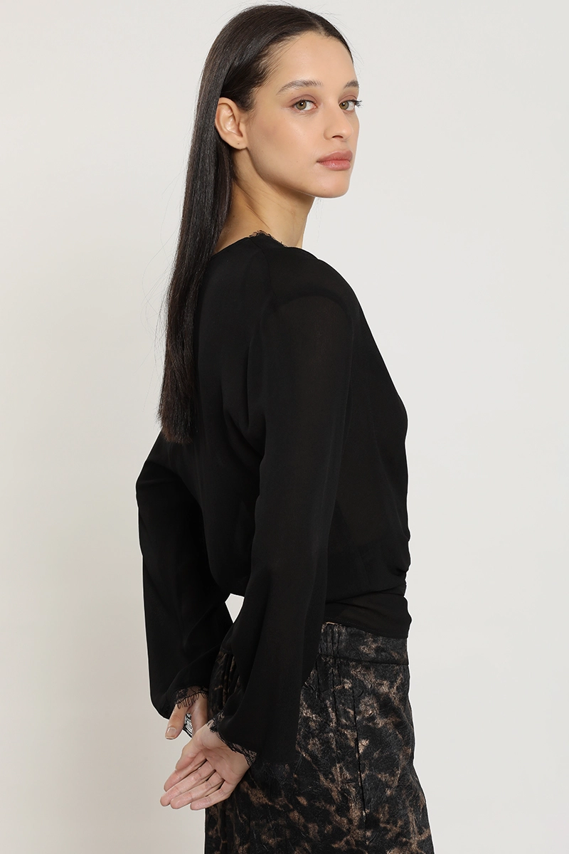 BLUSA ENVOLVENTE CON AMARRA, NEGRO LIOLA - 3