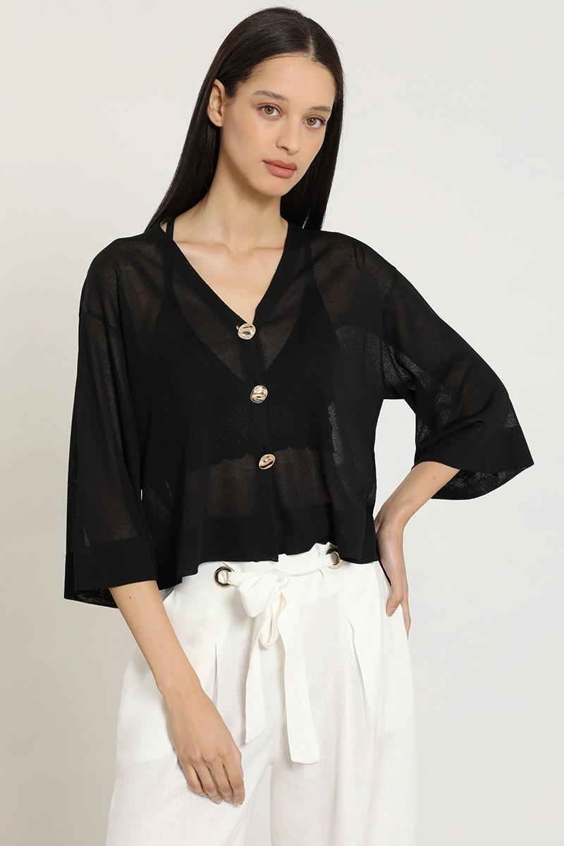 CARDIGAN PUNTO, SEMITRANSPARENTE, NEGRO LIOLA - 1