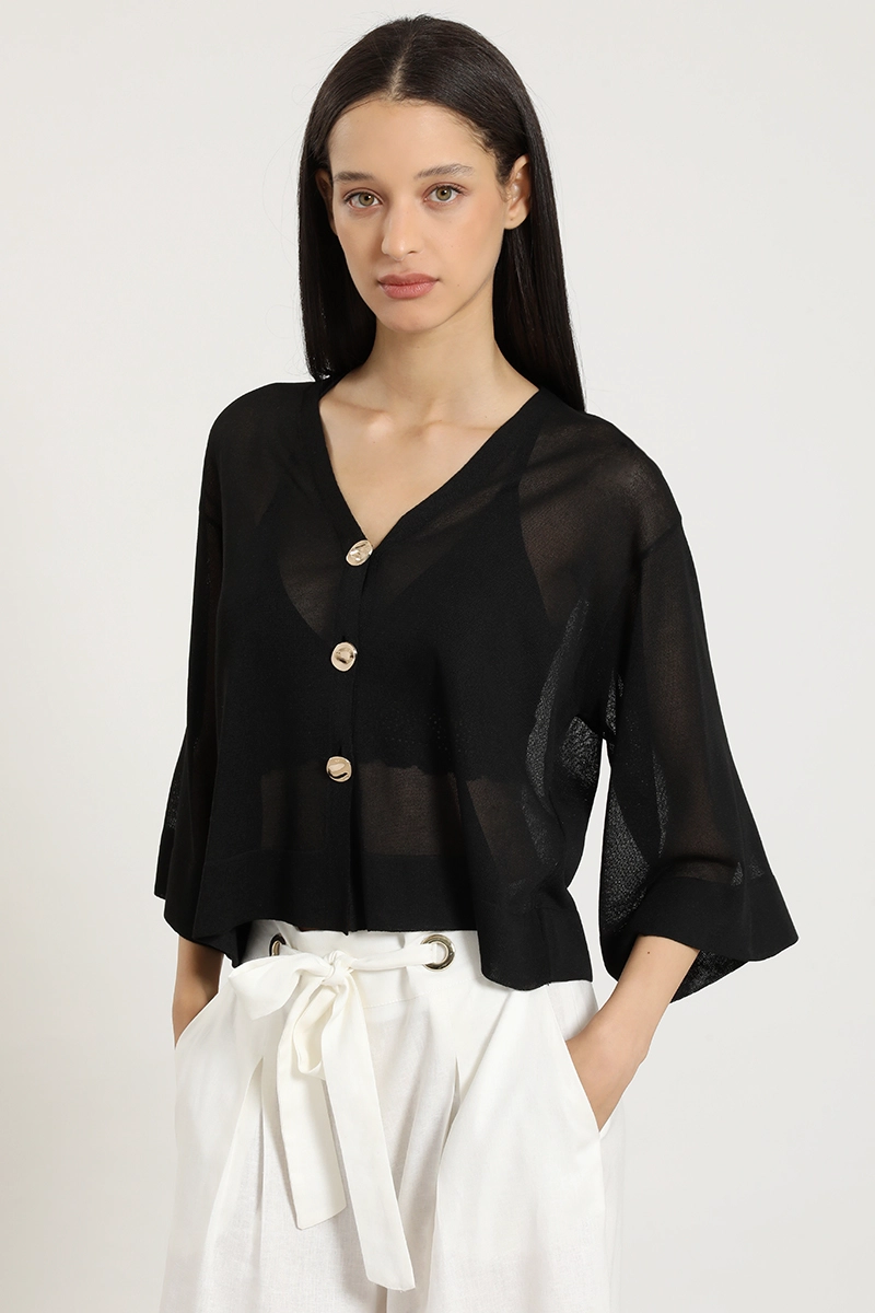 CARDIGAN PUNTO, SEMITRANSPARENTE, NEGRO LIOLA - 3