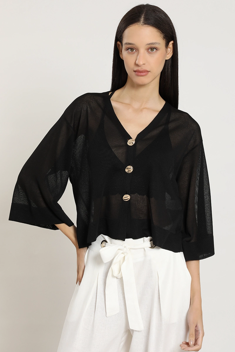 CARDIGAN PUNTO, SEMITRANSPARENTE, NEGRO LIOLA - 6