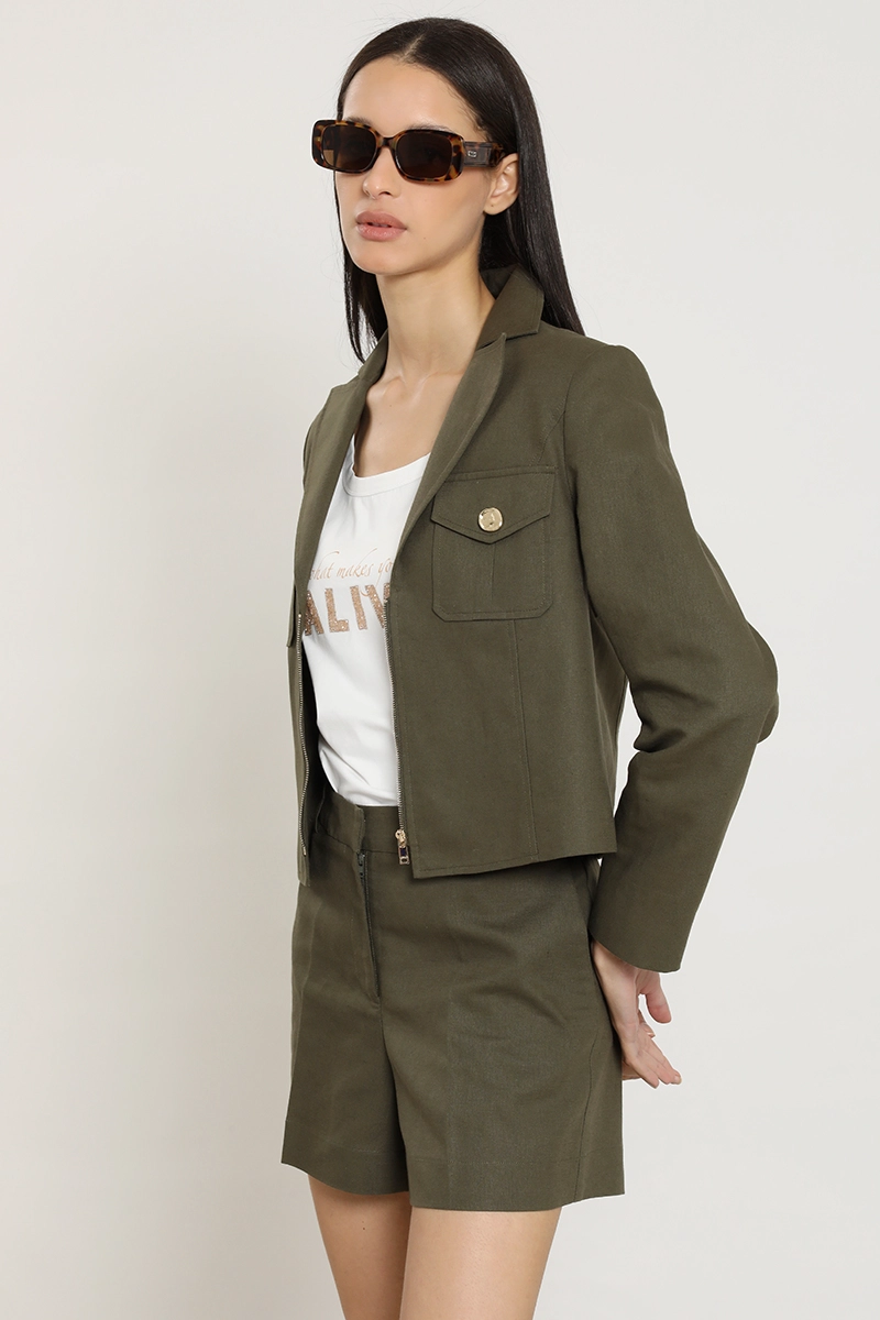 CHAQUETA CROPPED, LINO ALGODON, VERDE LIOLA - 2