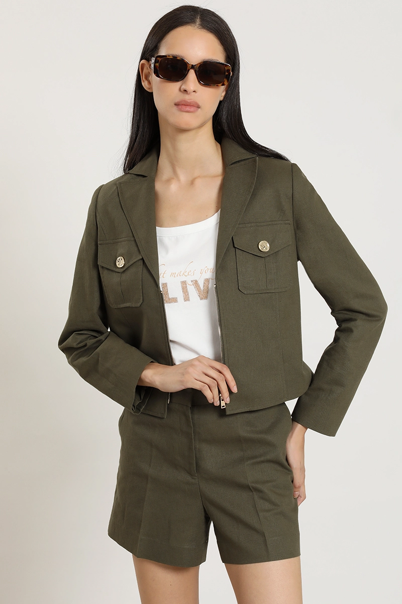 CHAQUETA CROPPED, LINO ALGODON, VERDE LIOLA - 3