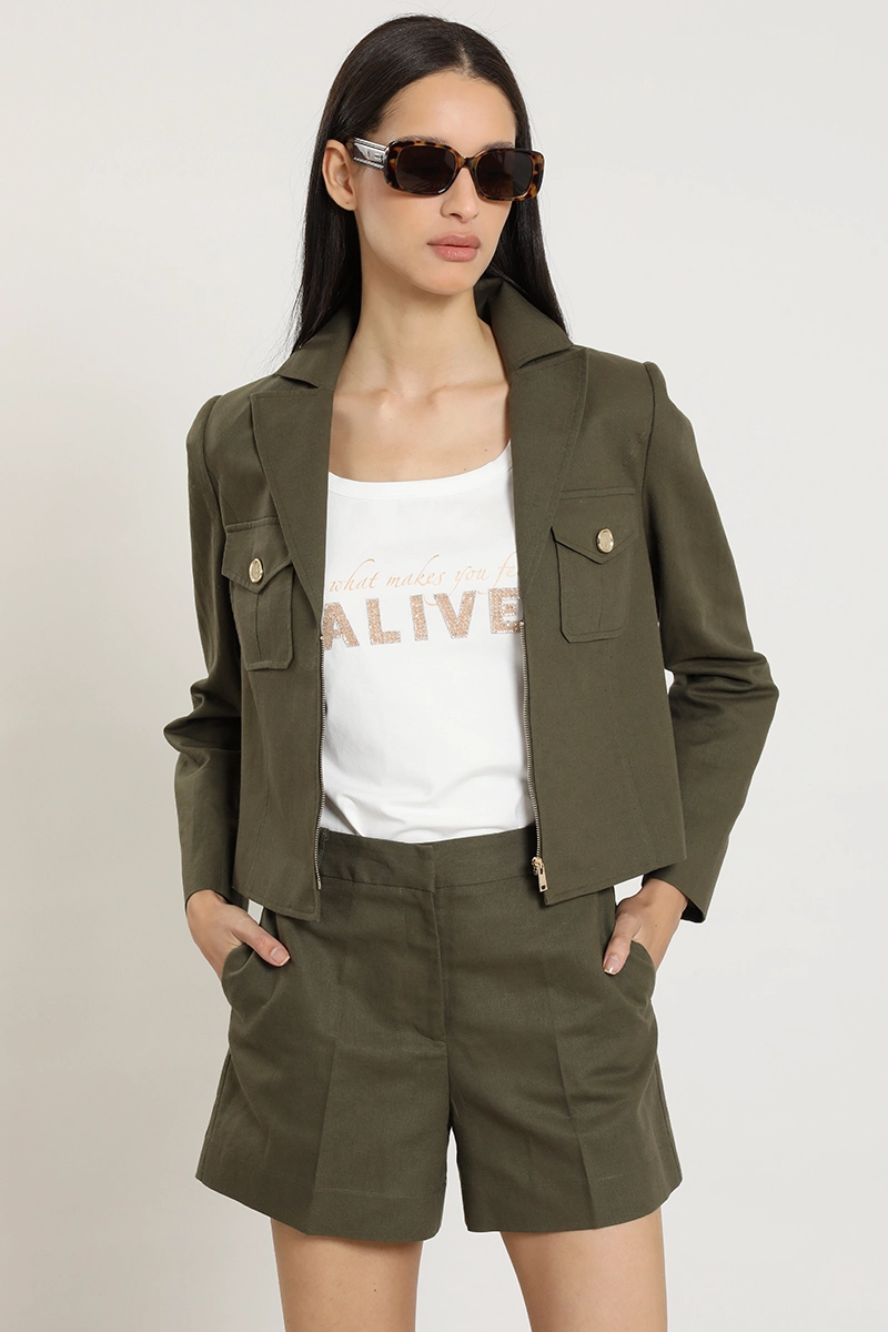 CHAQUETA CROPPED, LINO ALGODON, VERDE LIOLA - 5