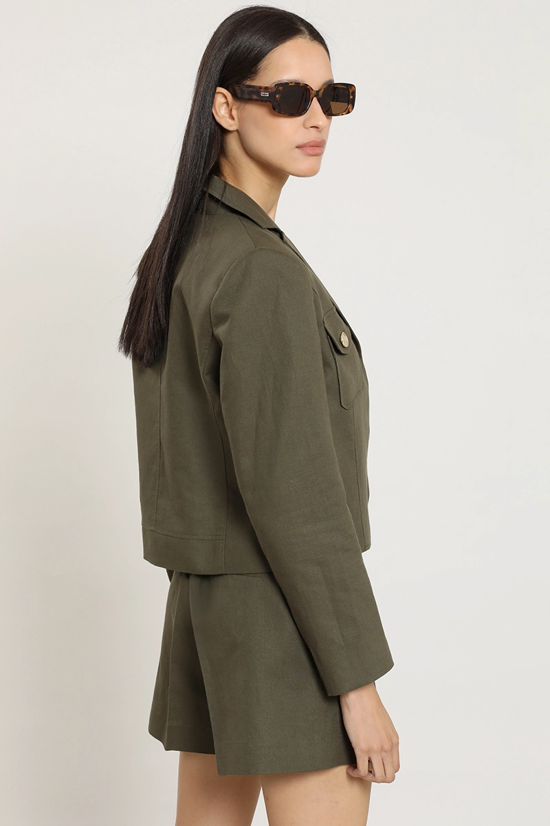 CHAQUETA CROPPED, LINO ALGODON, VERDE LIOLA - 6
