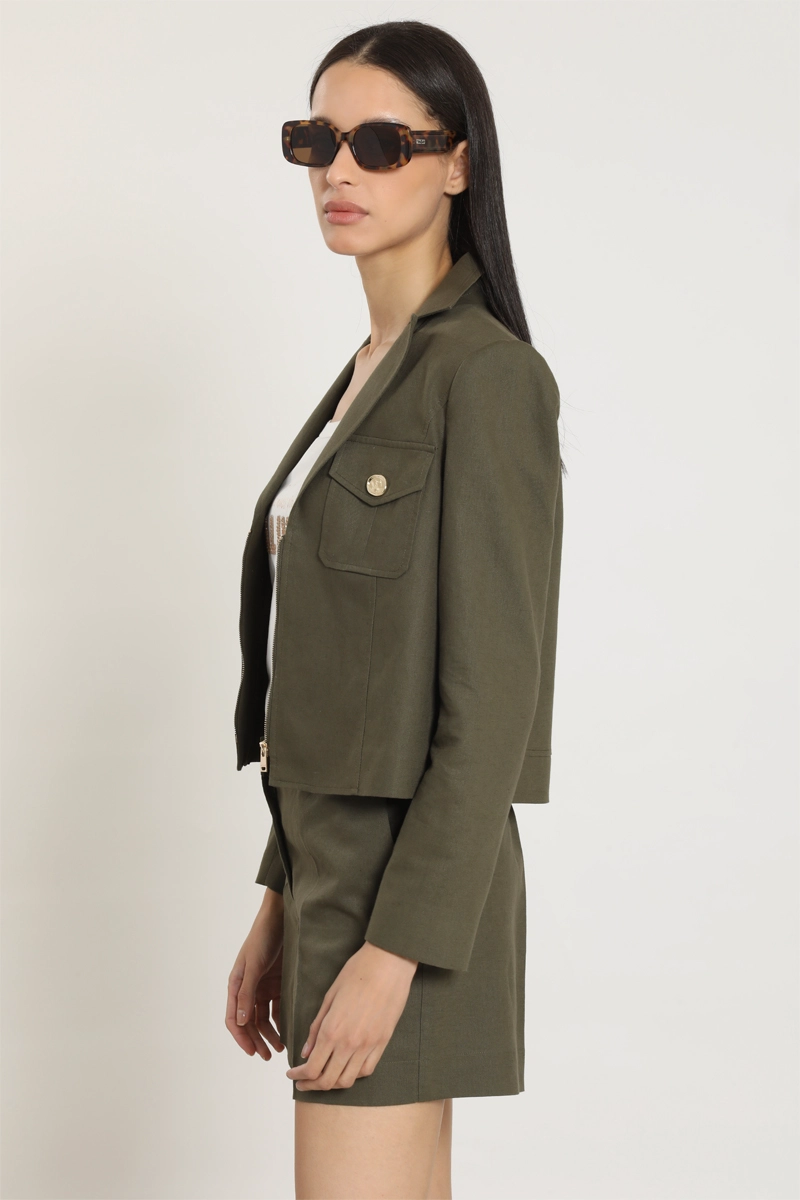 CHAQUETA CROPPED, LINO ALGODON, VERDE LIOLA - 7