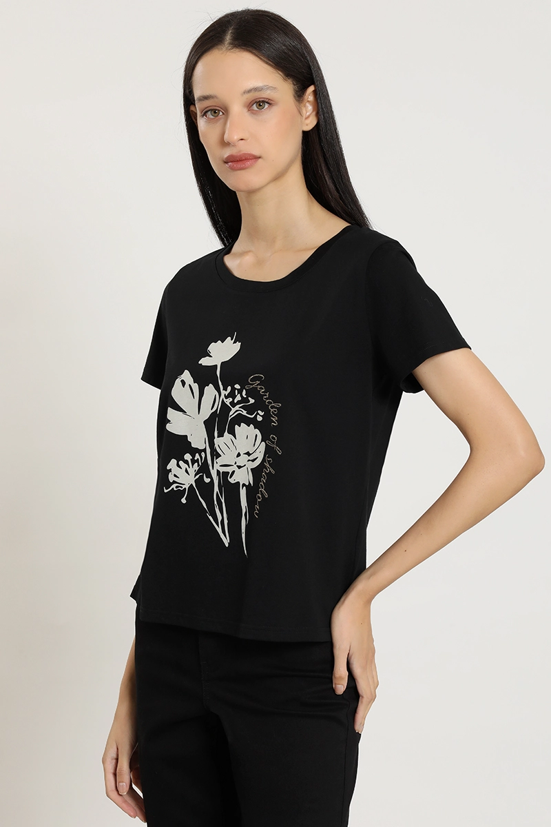 POLERA ESTAMPADO FLORES, BORDADO, NEGRO LIOLA - 2