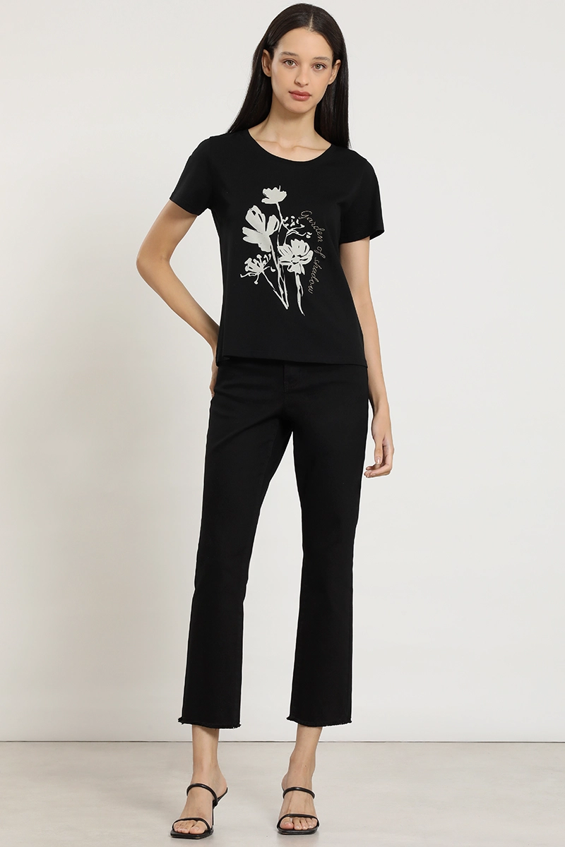 POLERA ESTAMPADO FLORES, BORDADO, NEGRO LIOLA - 4