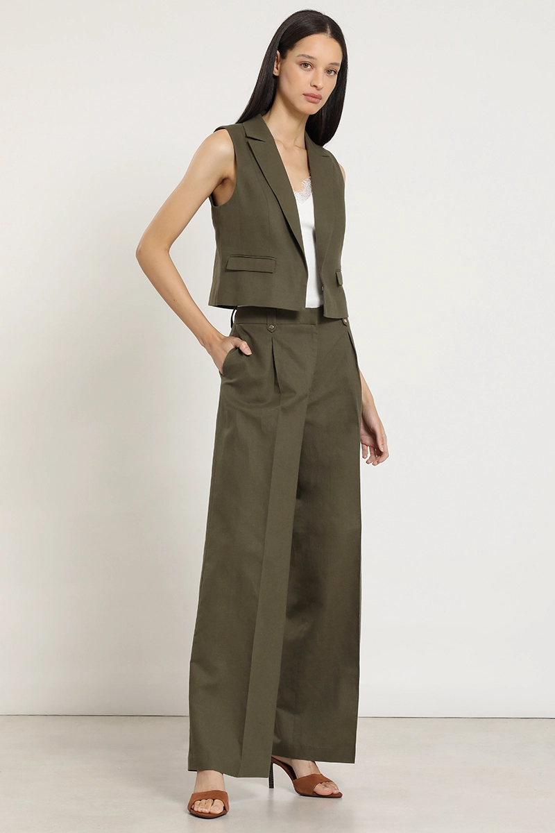 PANTALON ANCHO, LINO ALGODON, VERDE LIOLA - 2