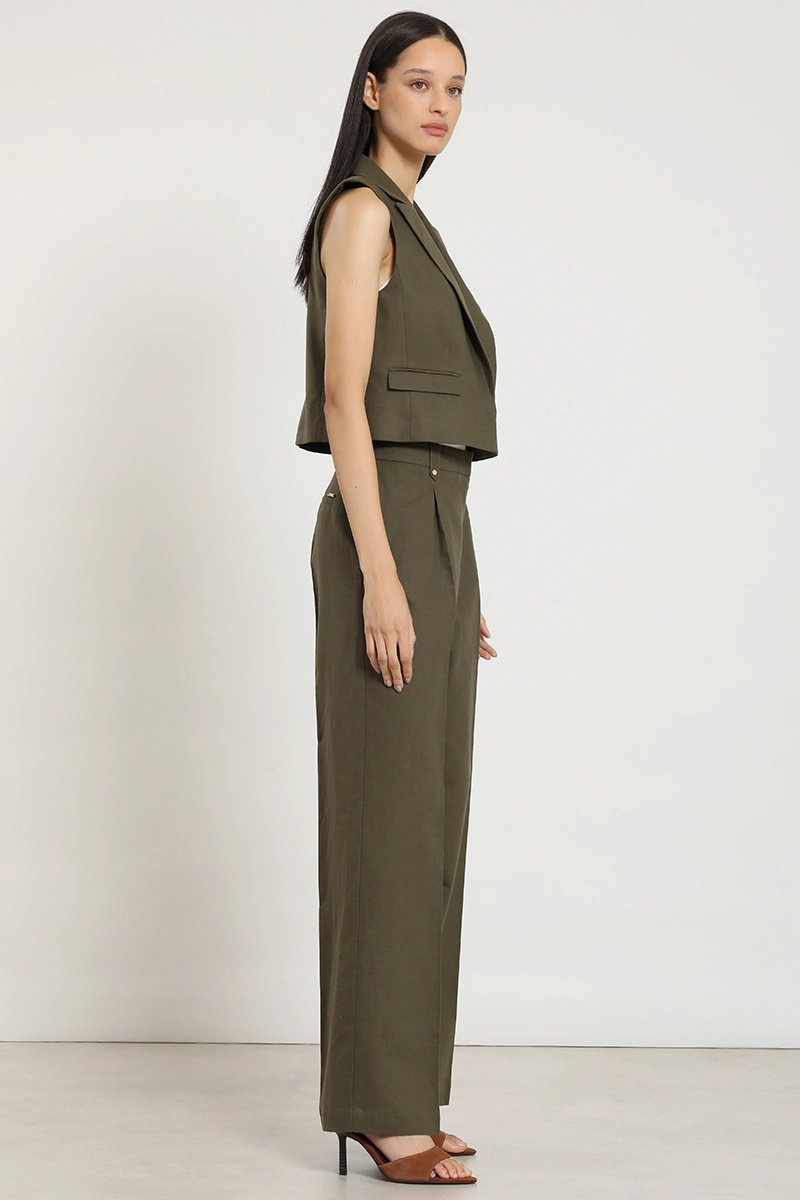 PANTALON ANCHO, LINO ALGODON, VERDE LIOLA - 3