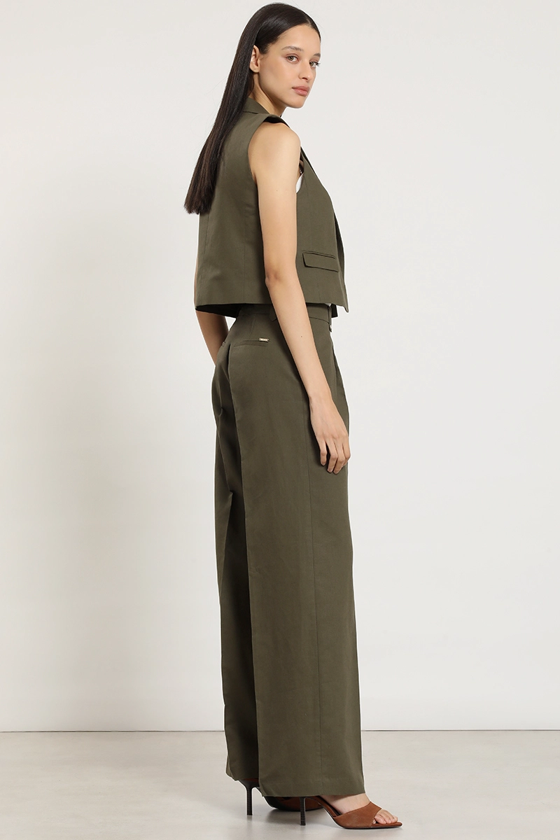 PANTALON ANCHO, LINO ALGODON, VERDE LIOLA - 4