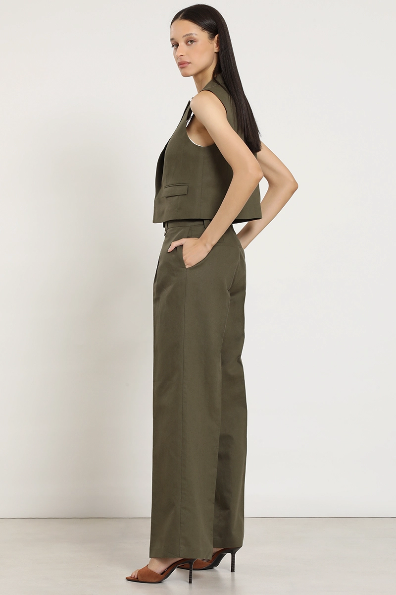 PANTALON ANCHO, LINO ALGODON, VERDE LIOLA - 5