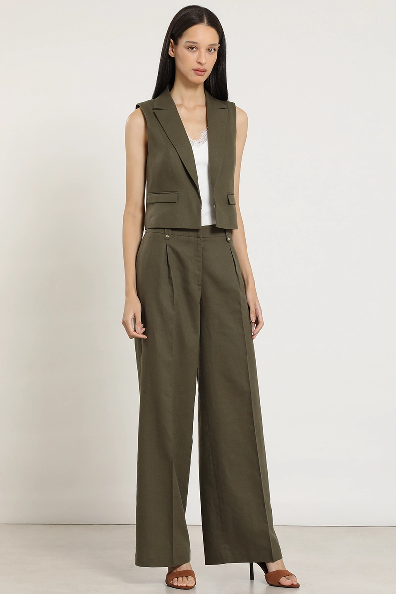 PANTALON ANCHO, LINO ALGODON, VERDE LIOLA - 6
