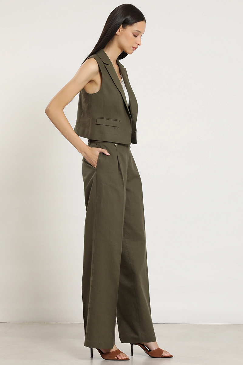 PANTALON ANCHO, LINO ALGODON, VERDE LIOLA - 7
