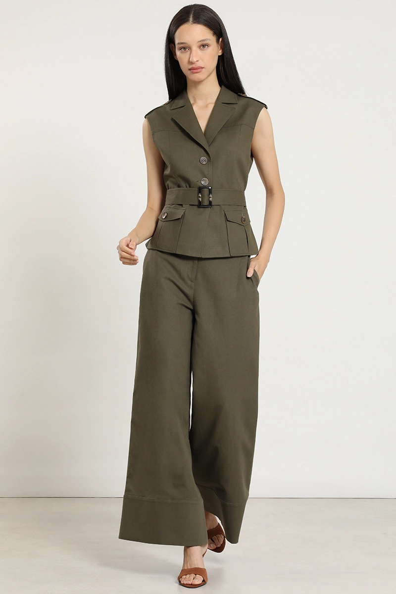 PANTALON ANCHO, LINO ALGODON, MILITAR LIOLA - 2