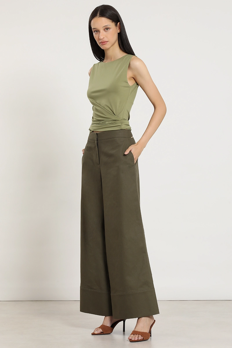 PANTALON ANCHO, LINO ALGODON, MILITAR LIOLA - 3