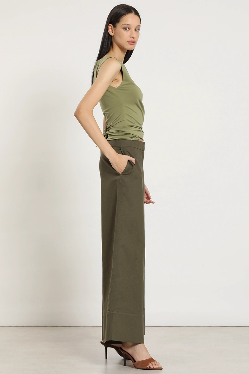 PANTALON ANCHO, LINO ALGODON, MILITAR LIOLA - 4