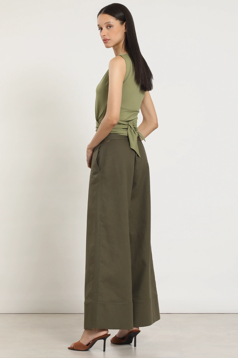 PANTALON ANCHO, LINO ALGODON, MILITAR LIOLA - 5