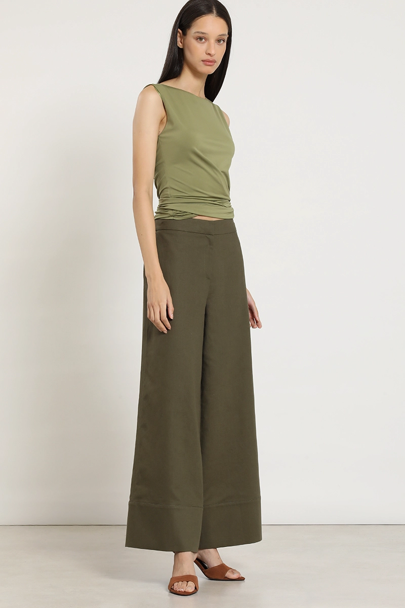 PANTALON ANCHO, LINO ALGODON, MILITAR LIOLA - 6