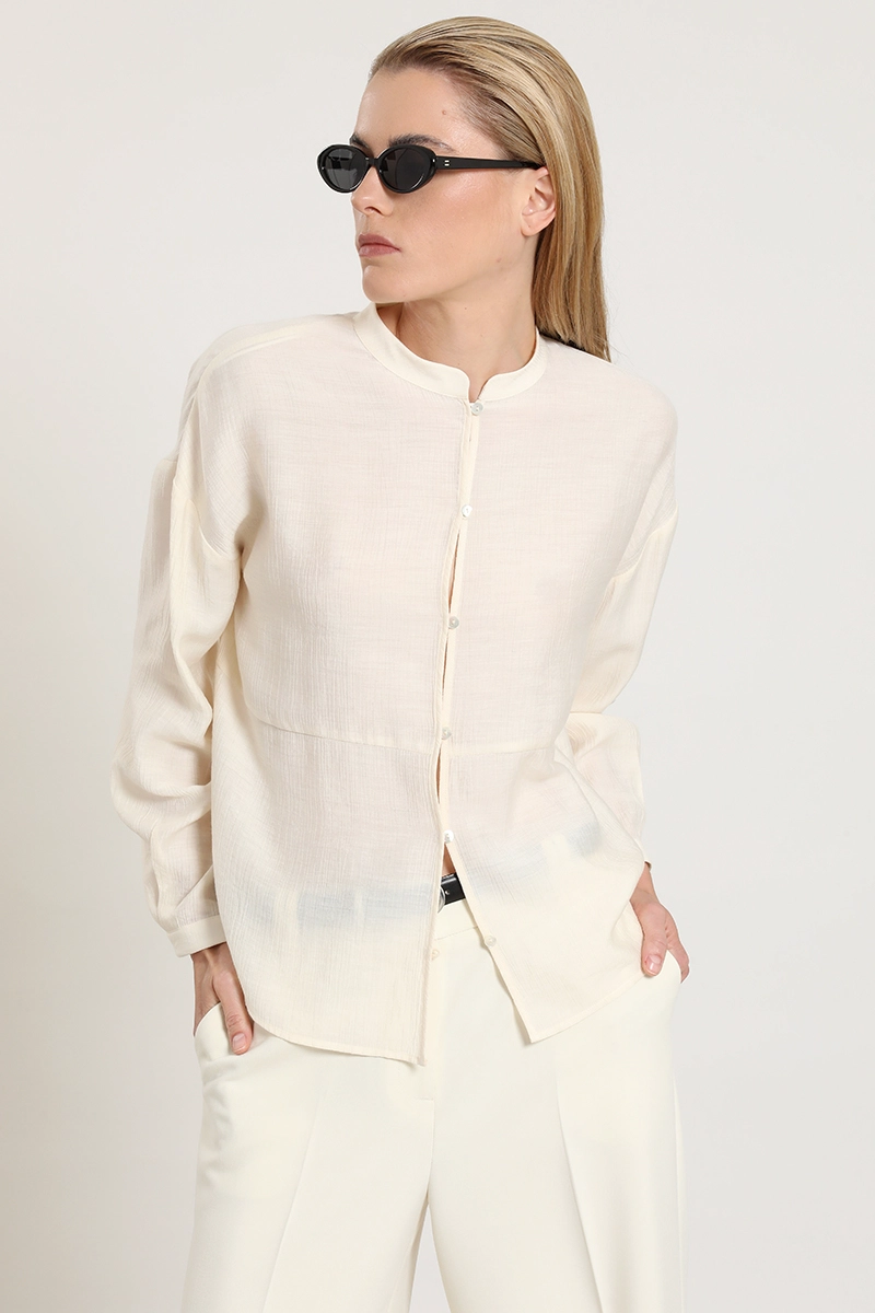 BLUSA CUELLO MAO, FLUIDA, CRUDO LIOLA - 1