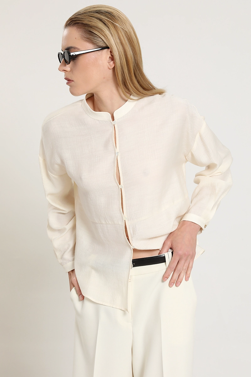 BLUSA CUELLO MAO, FLUIDA, CRUDO LIOLA - 5