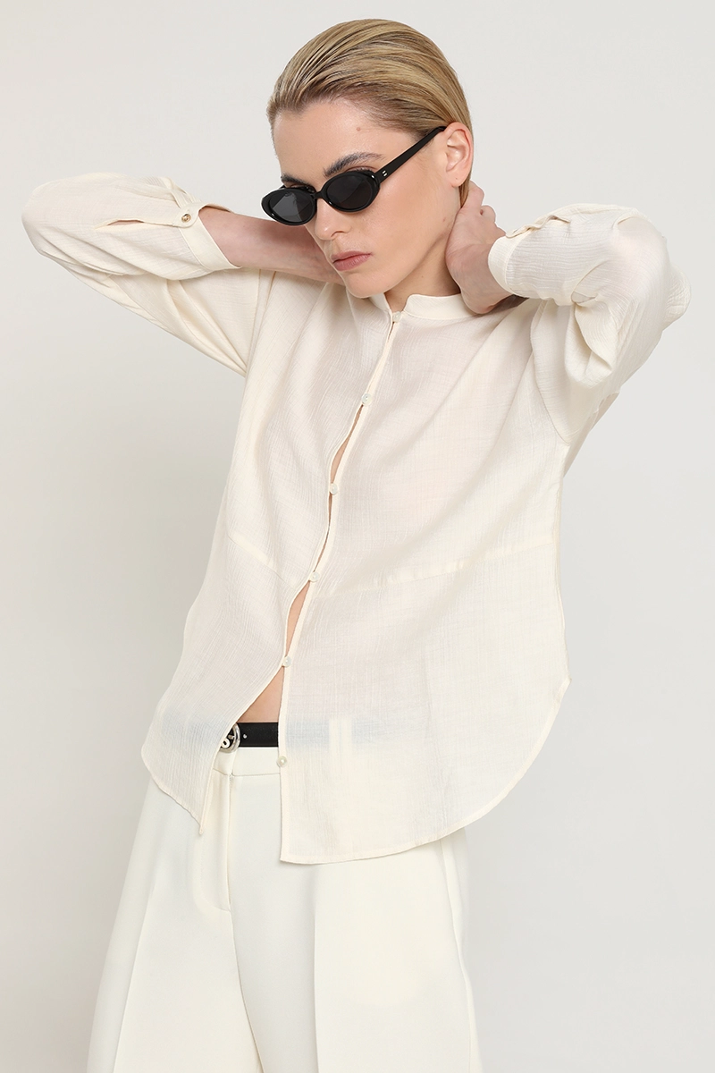 BLUSA CUELLO MAO, FLUIDA, CRUDO LIOLA - 6