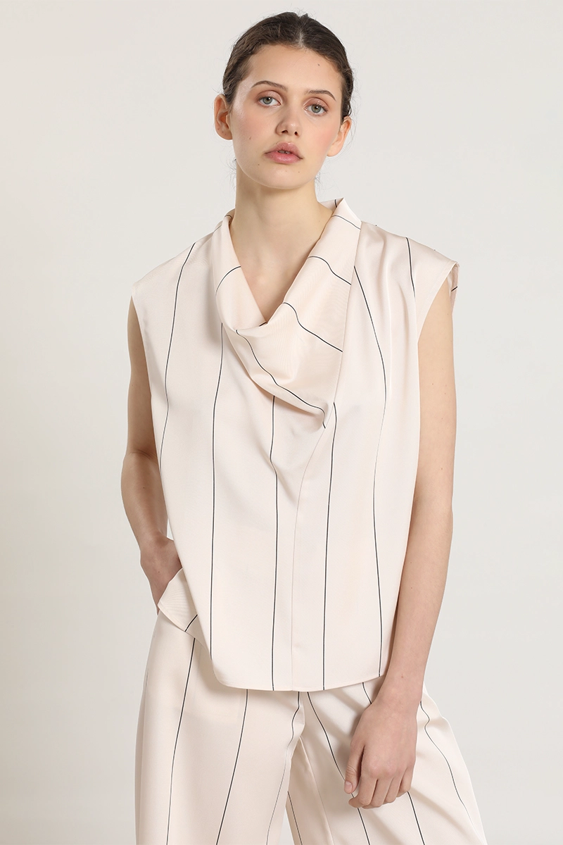 TOP SATIN DRAPEADA, RAYAS, BEIGE LIOLA - 1