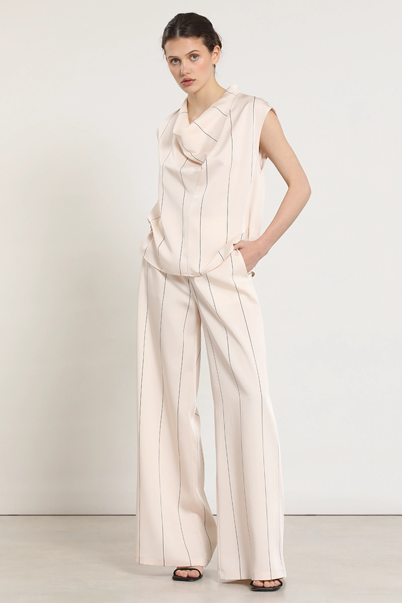 TOP SATIN DRAPEADA, RAYAS, BEIGE LIOLA - 2
