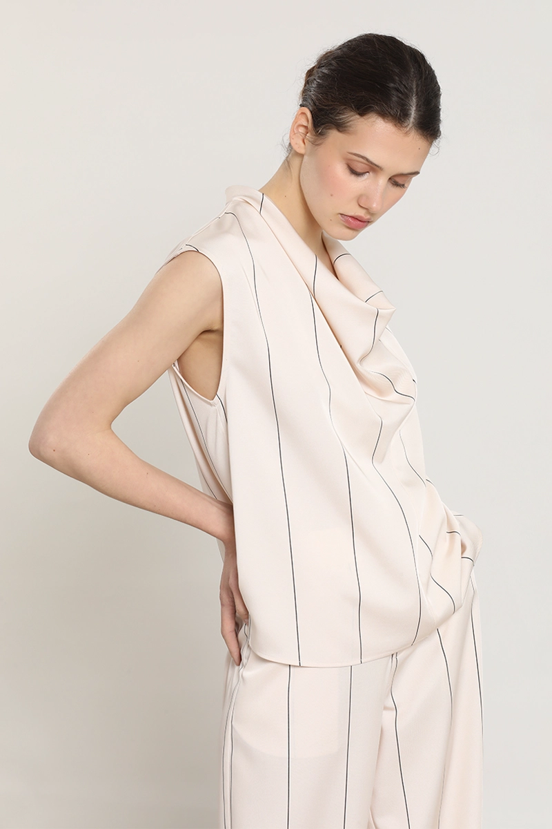 TOP SATIN DRAPEADA, RAYAS, BEIGE LIOLA - 3