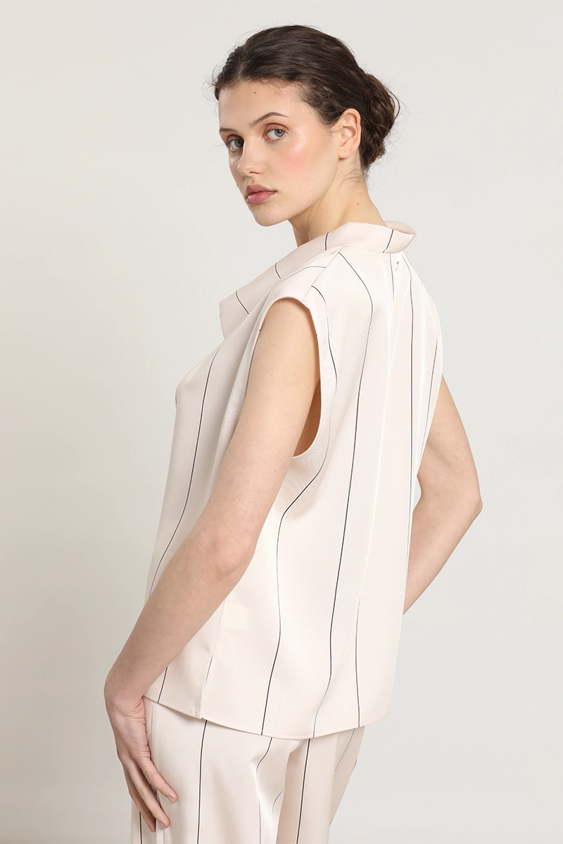 TOP SATIN DRAPEADA, RAYAS, BEIGE LIOLA - 4