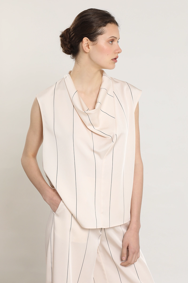 TOP SATIN DRAPEADA, RAYAS, BEIGE LIOLA - 5