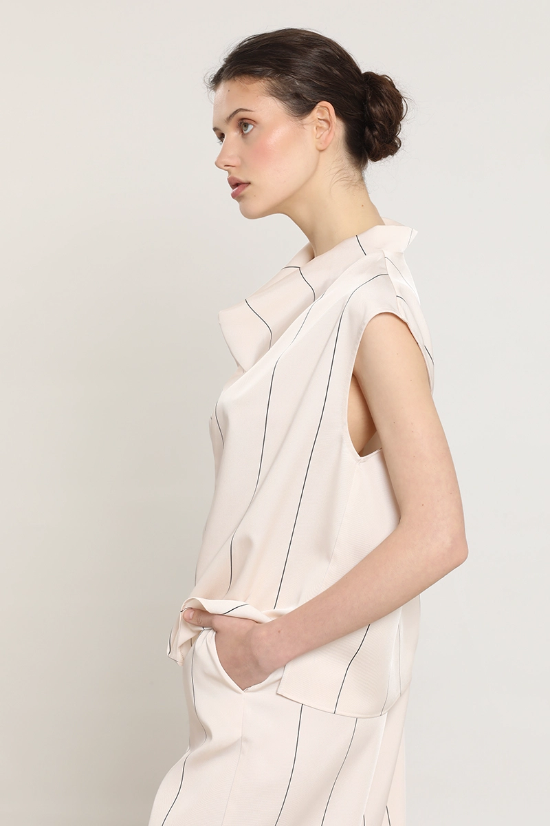 TOP SATIN DRAPEADA, RAYAS, BEIGE LIOLA - 6