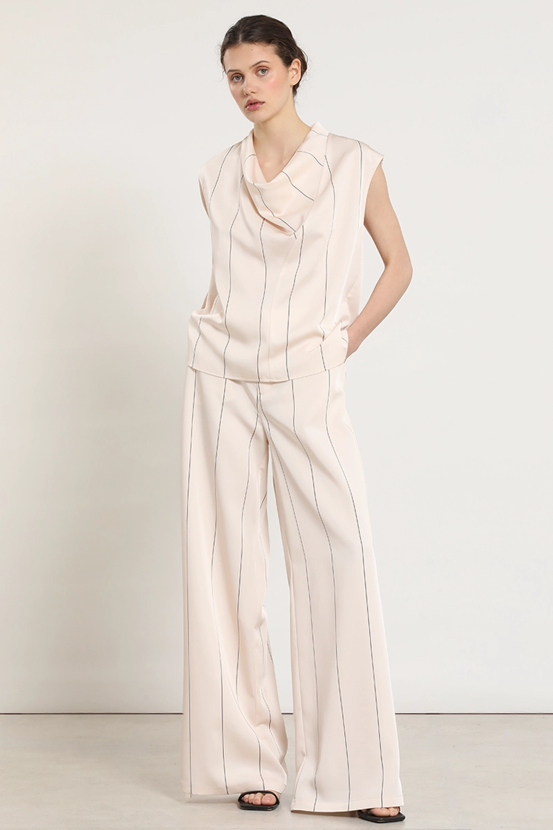 TOP SATIN DRAPEADA, RAYAS, BEIGE LIOLA - 7