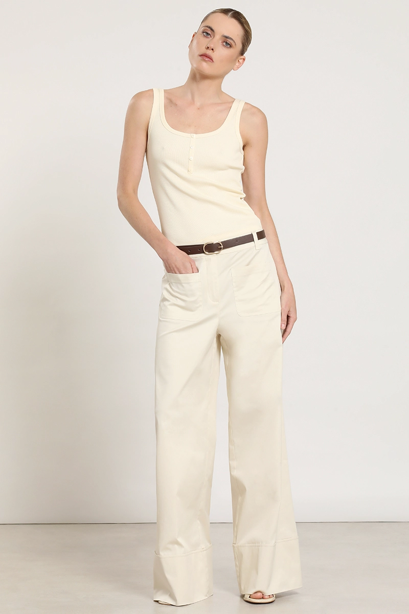 PANTALON PALAZZO, TIRO ALTO, CRUDO LIOLA - 1