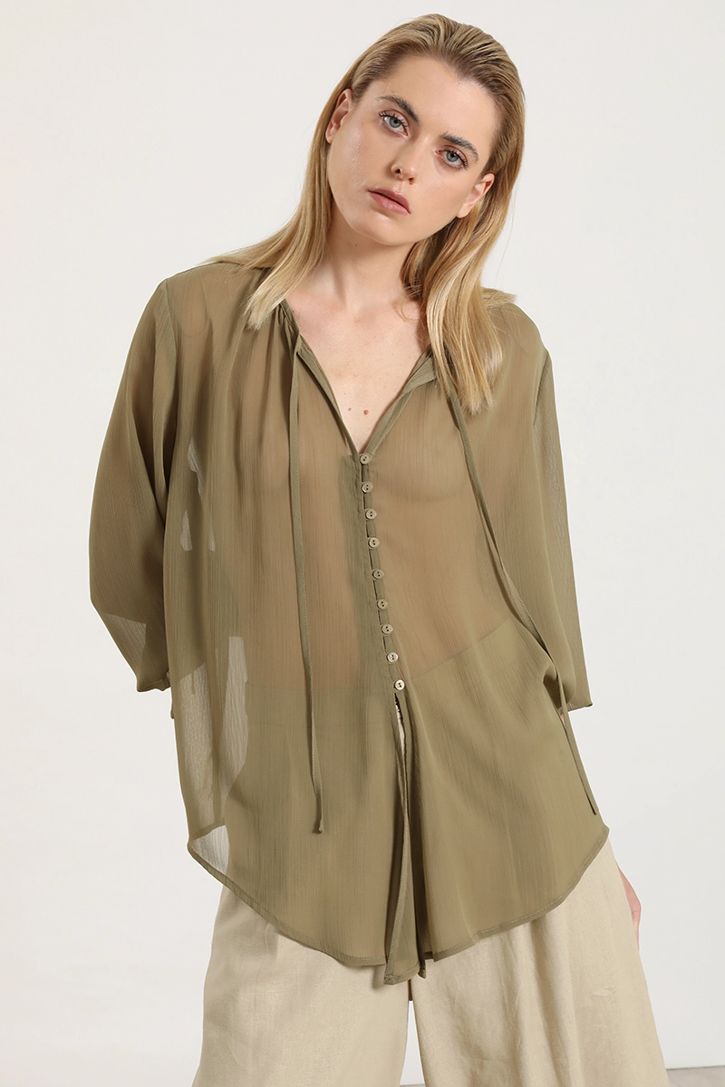 BLUSA SEMITRANSPARENTE, AMARRE CUELLO, VERDE LIOLA - 6