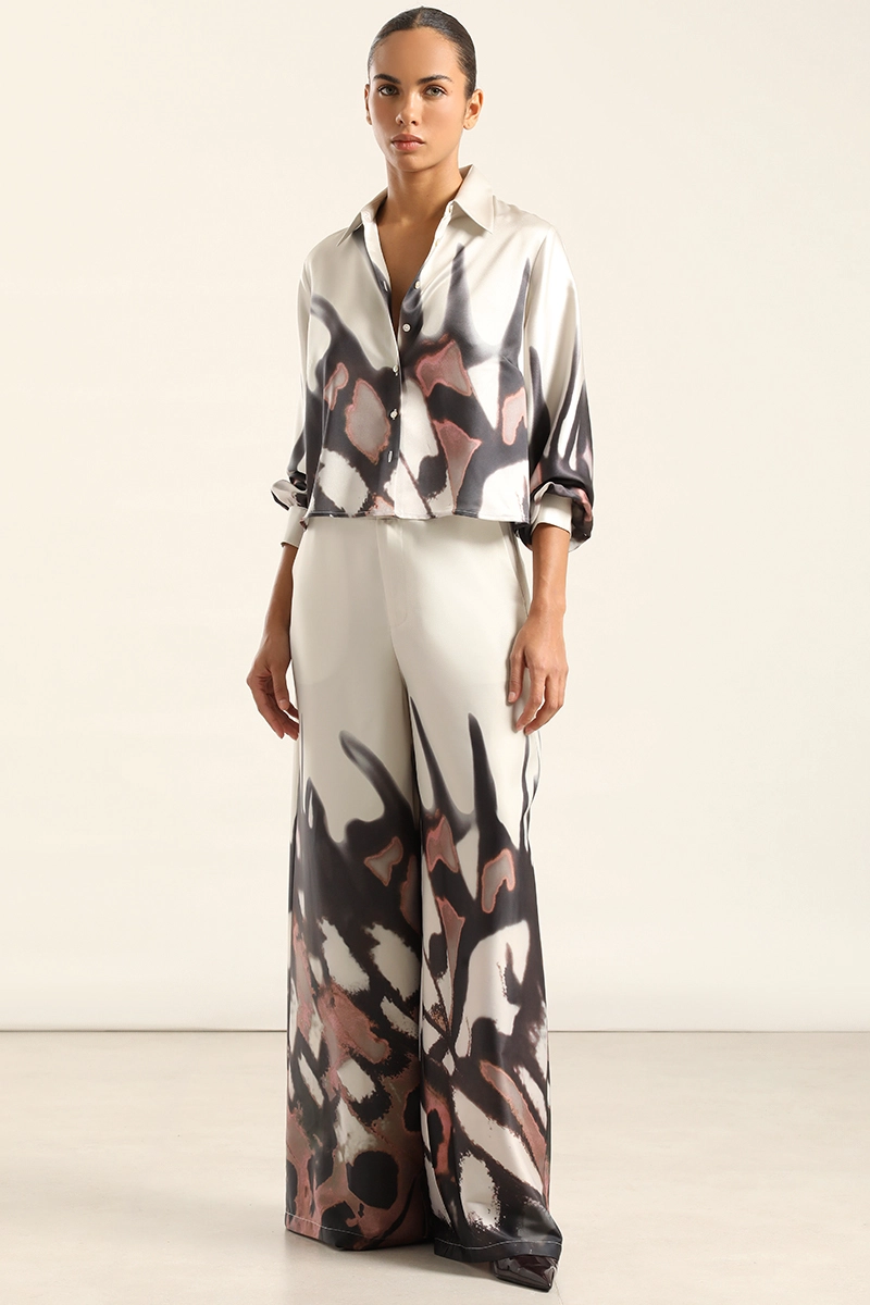 PANTALON ANCHO, SATIN ESTAMPADO, BEIGE LIOLA - 1