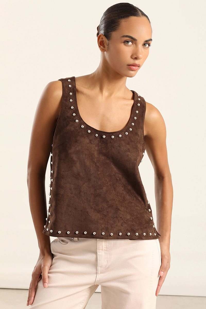 TOP EFECTO GAMUZA, TACHAS, CHOCOLATE LIOLA - 1