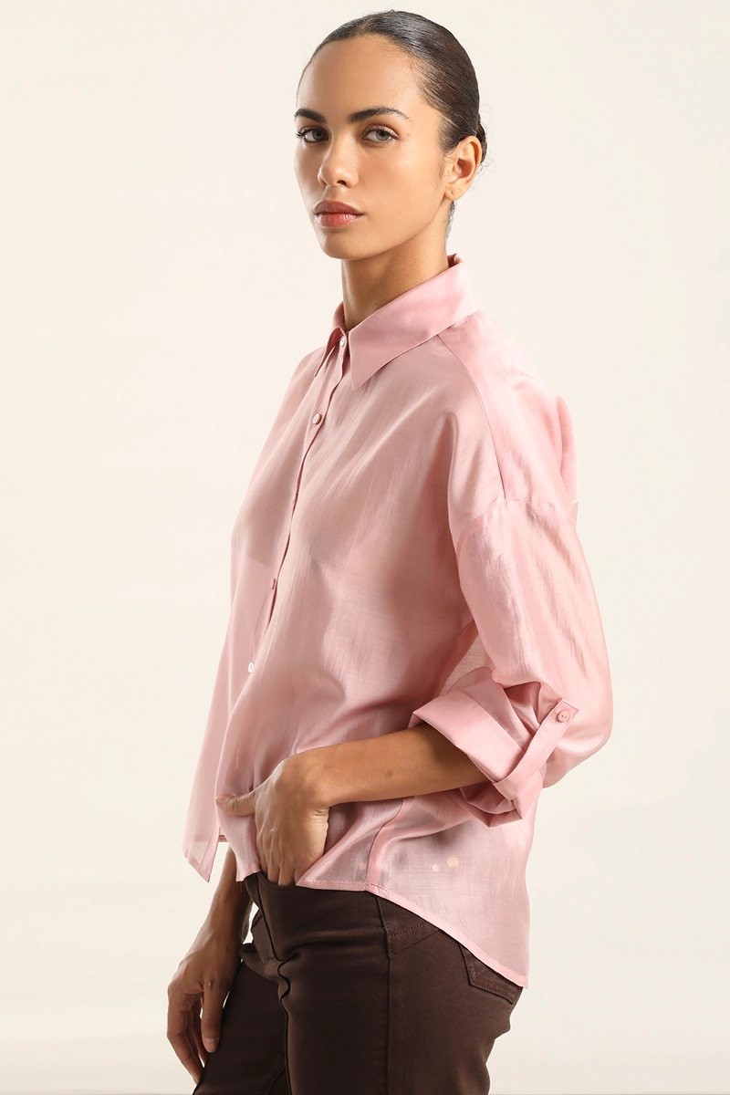 BLUSA SEMI TRASPARENTE, ROSA LIOLA - 2