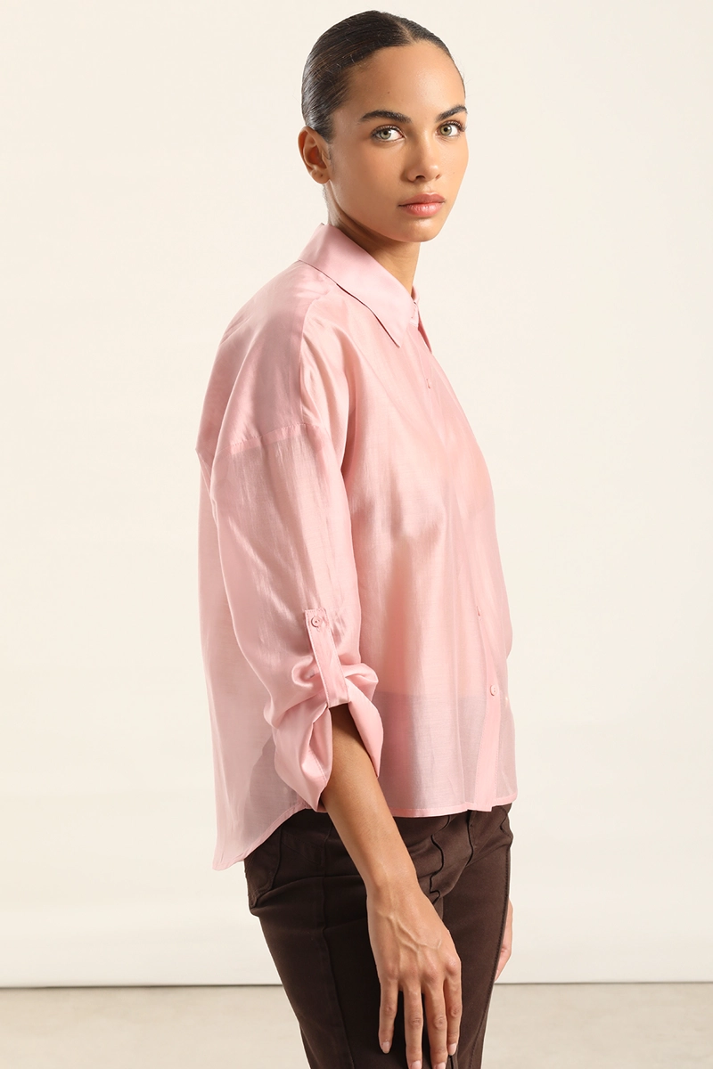 BLUSA SEMI TRASPARENTE, ROSA LIOLA - 3