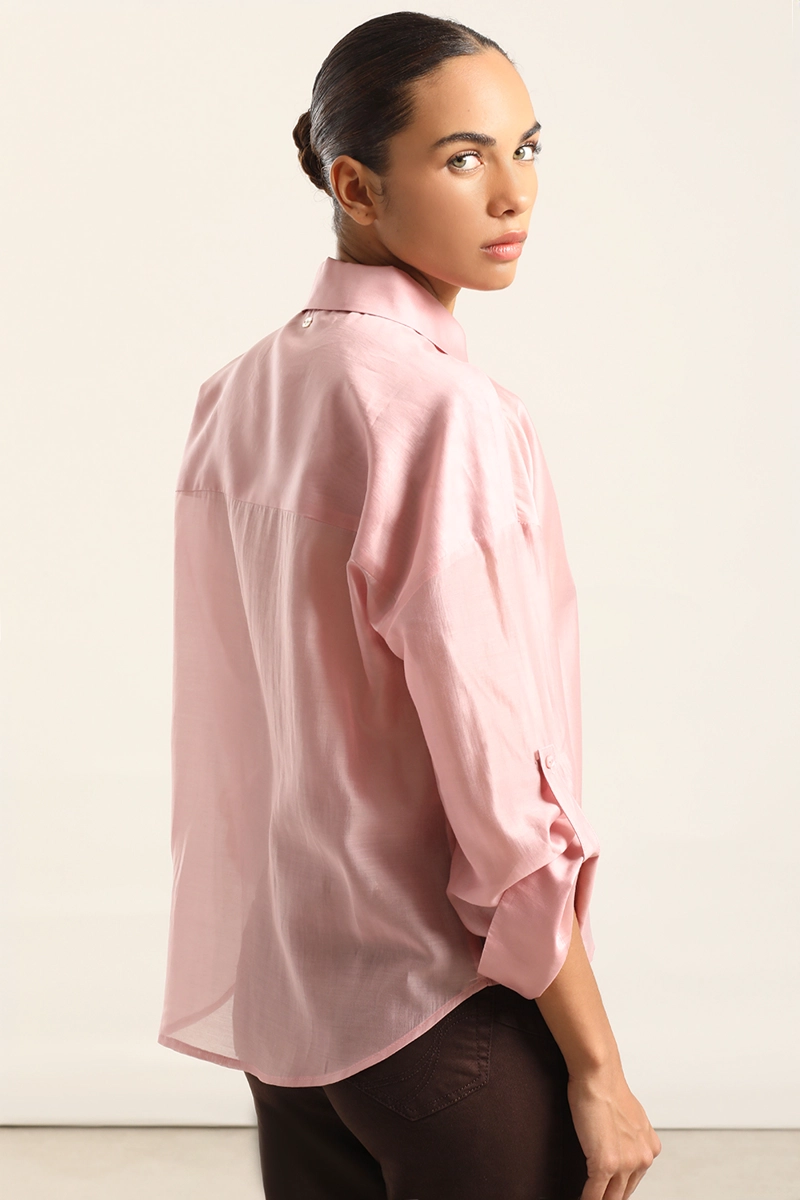 BLUSA SEMI TRASPARENTE, ROSA LIOLA - 4