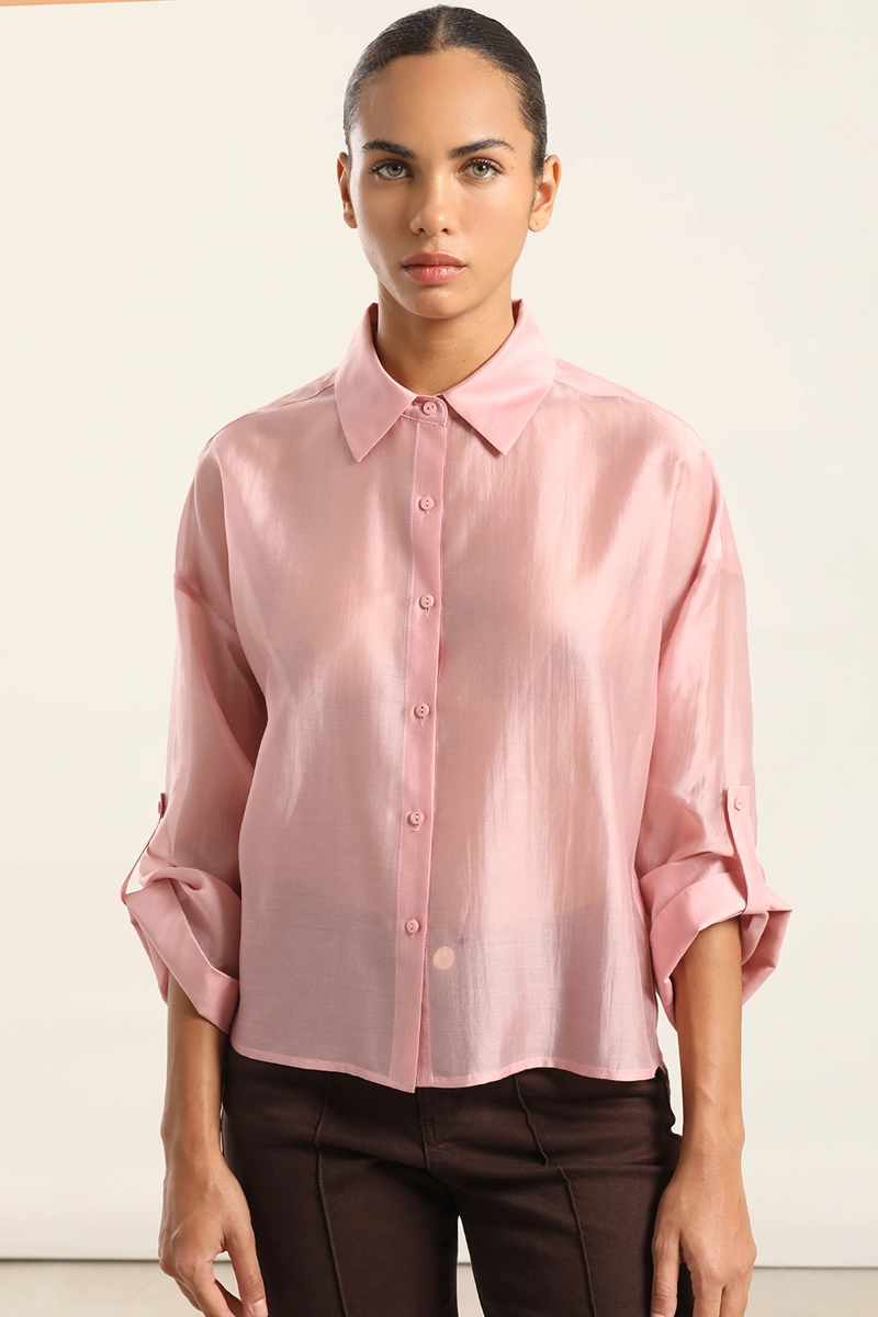 BLUSA SEMI TRASPARENTE, ROSA LIOLA - 5